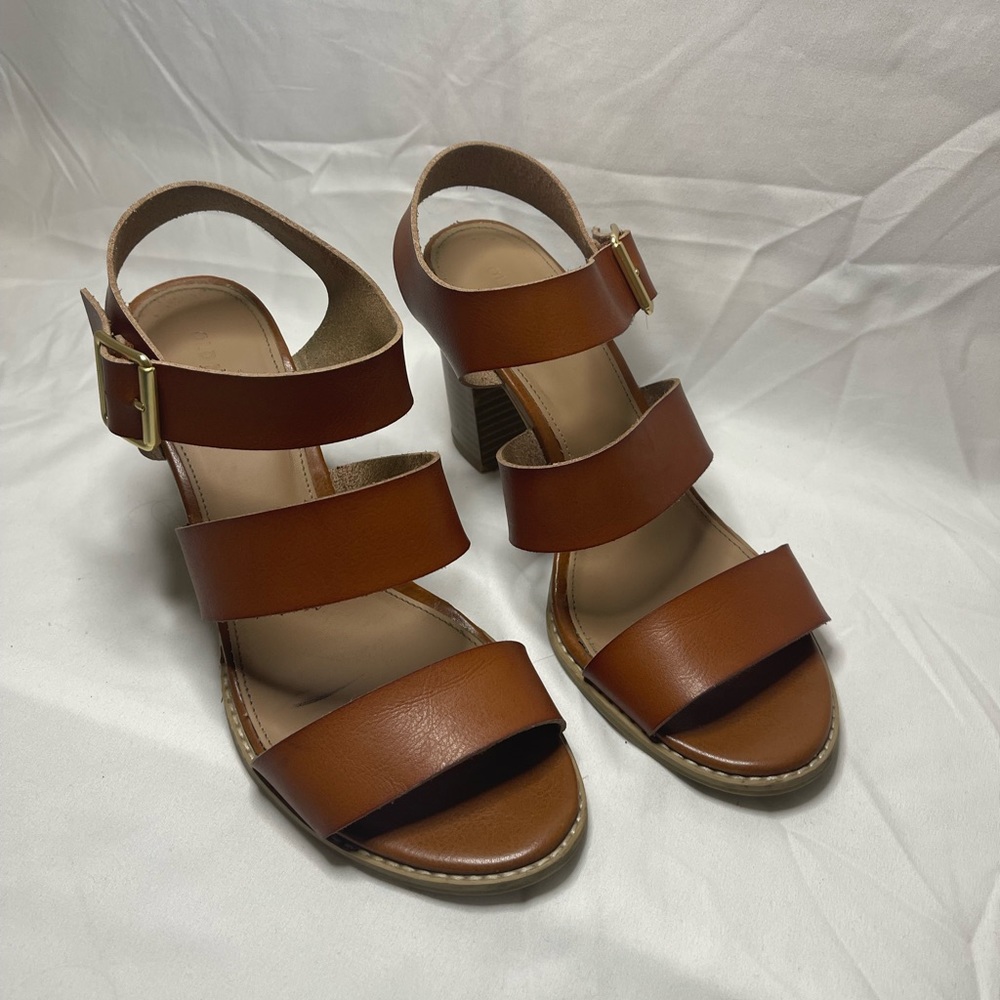 Cognac Block Heel Sandals